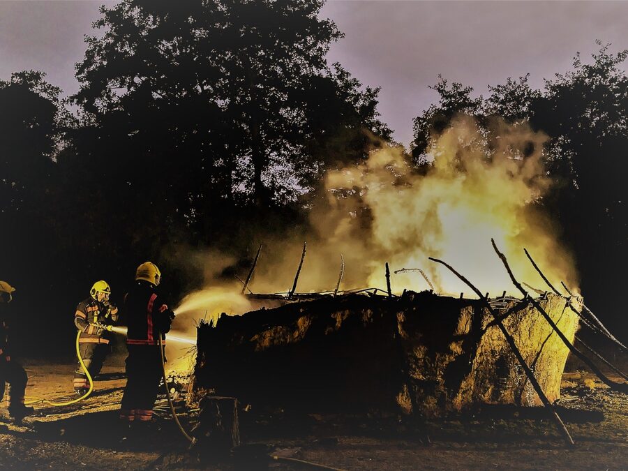 Iron Age Roundhouse at Flag Fen destroyed by fire.